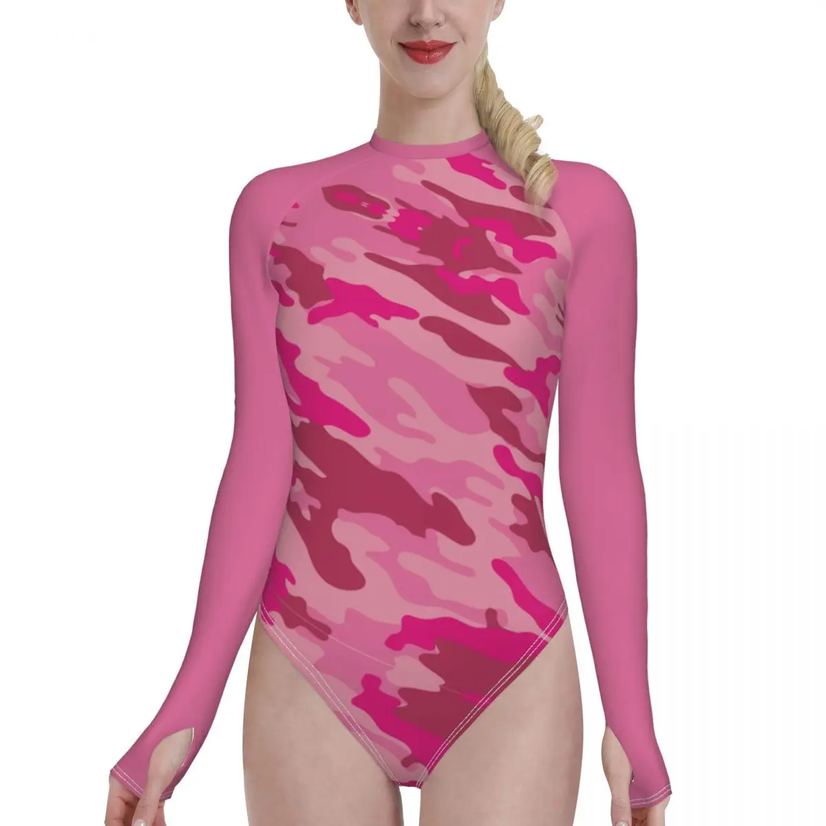 

Camouflage Female Swimsuit Vintage Long Sleeve Ruffled Push Up Swimwear Women Monokini Padded Bathing Suits