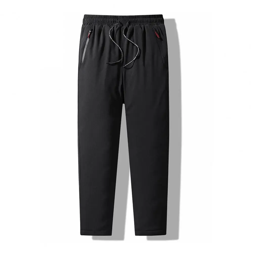 

Men Pants Elastic Waist Drawstring Solid Color Great Warm Long Pants Male Trousers Autumn Winter