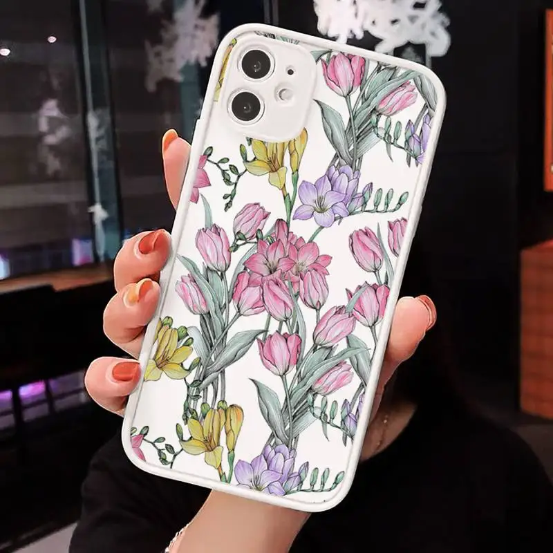 

Beautiful Flower Art splicing Phone Cases Matte Transparent for iPhone 7 8 11 12 s mini pro X XS XR MAX Plus cover funda
