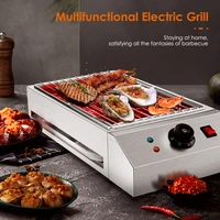 Stainless Steel Electric Grill Countertop BBQ Grill For Indoor Outdoor Adjustable Temperature Removeable Smokeless BBQ Grill