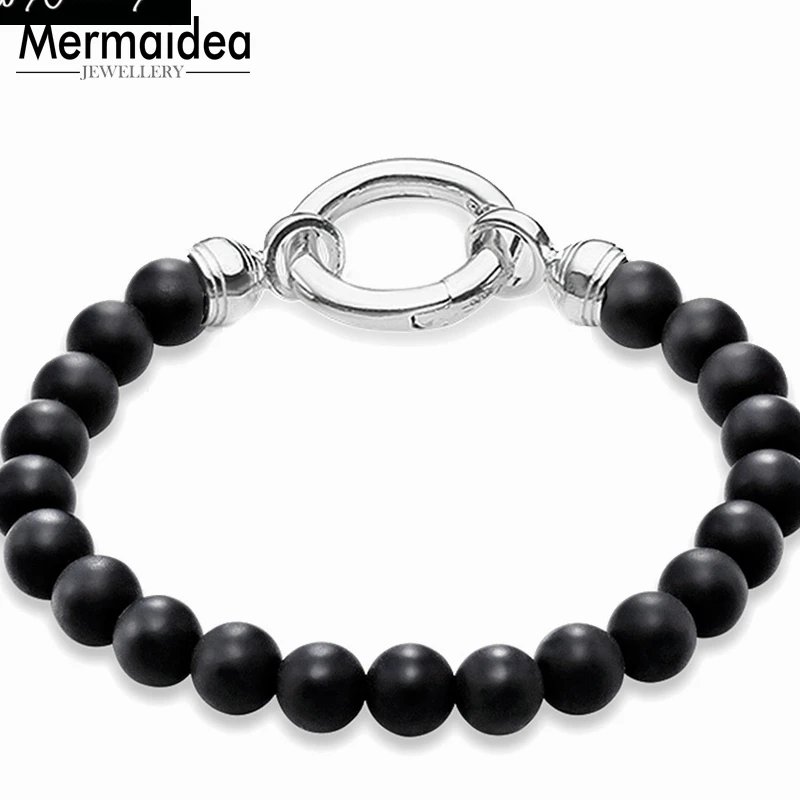 Черный матовый обсидиан серебряное покрытие браслеты на застежках 2020 бусины в