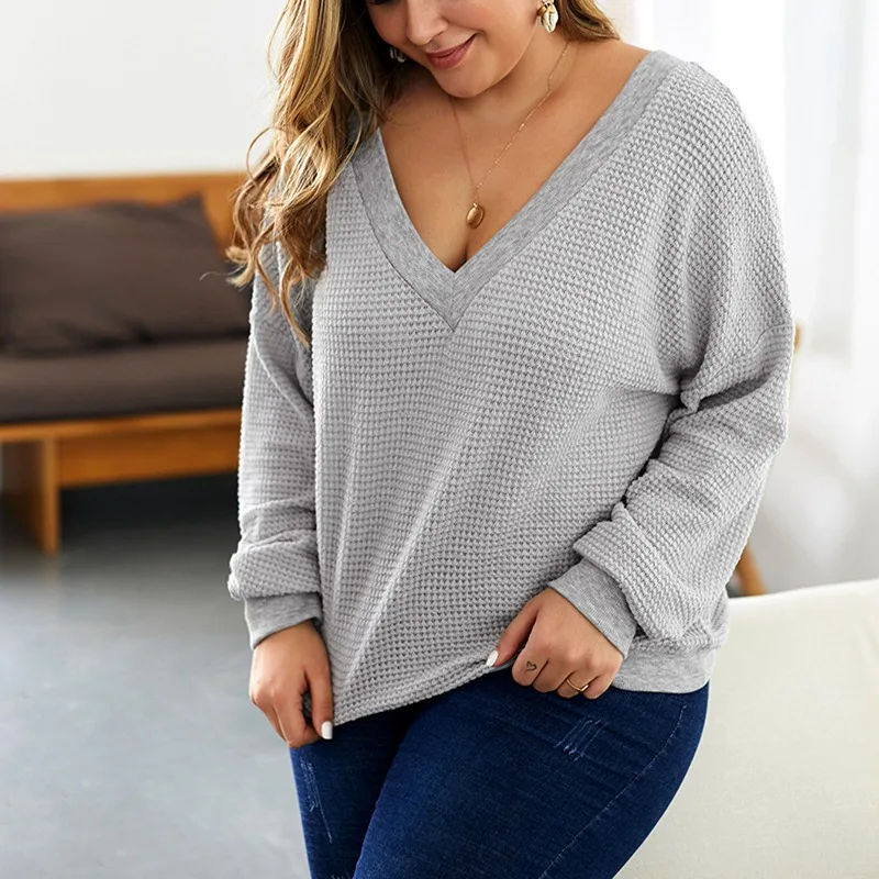 Осень и зима большой размер 5XL 6XL 7XL 8XL 9XL женский сексуальный глубокий v-образный вырез рукав летучая мышь свитер обхват груди 143 см - Цвет: Серый