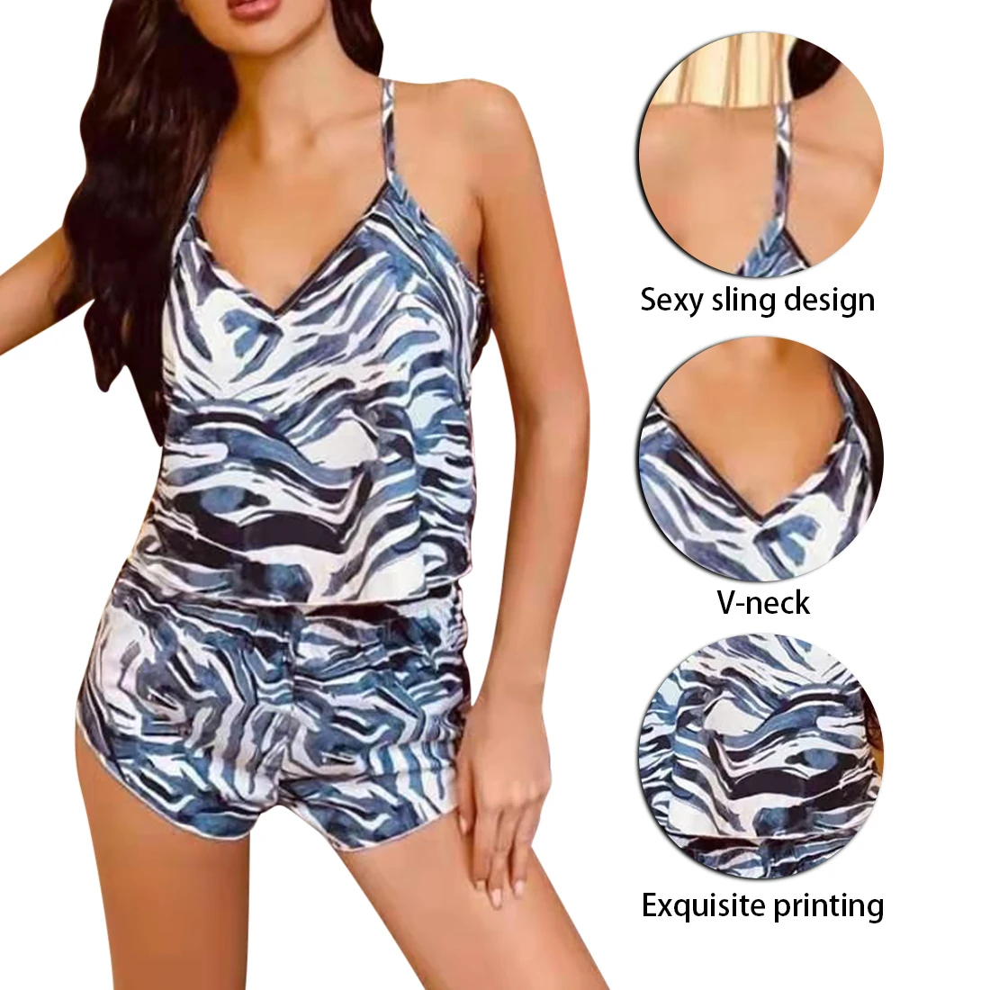

New 2pcs Women Sexy Spaghetti Strap Tank Shorts Leopard Print Lace Sleepwear Babydoll Nightwear Pajamas Set