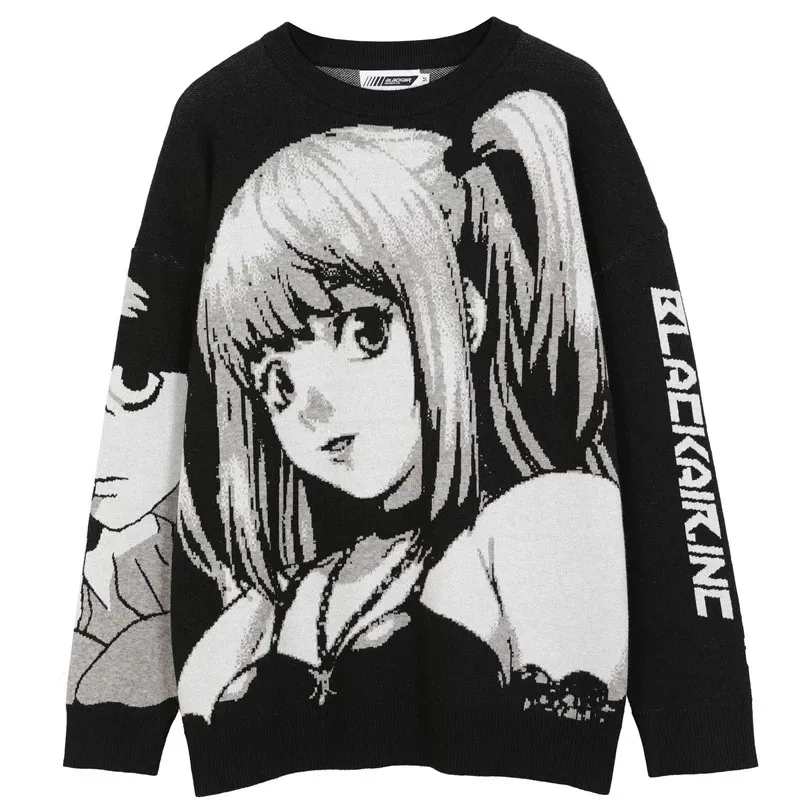 

Mens Hip Hop Streetwear Harajuku Sweater Anime Girl Knitted Unisex Casual Vintage Japanese Oversize Couple Pullovers Sweater