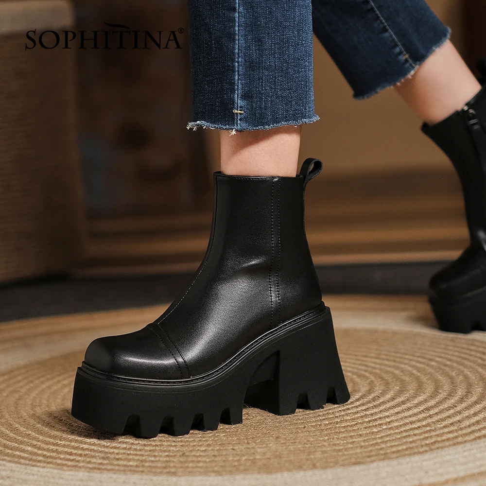 

Женские ботинки на платформе SOPHITINA, Удобные полусапожки на платформе, круглый носок, без застежки, в Корейском стиле, WO766