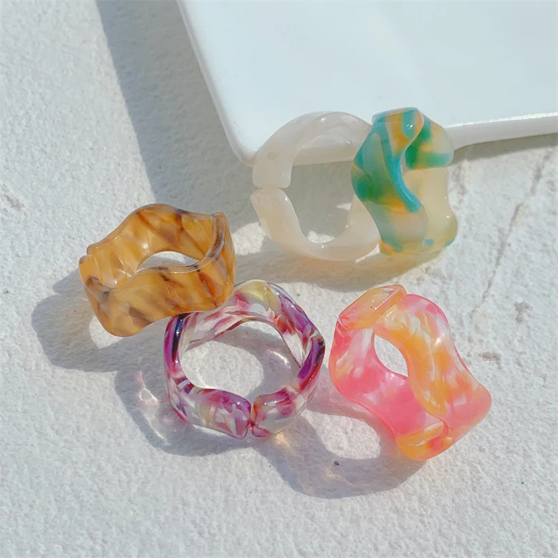 

Ring For Women 2021 Trend Geometric Dazzling Multicolor Acrylic Resin Irregular Rings Punk Boho Transparent Open Jewelry Anillo