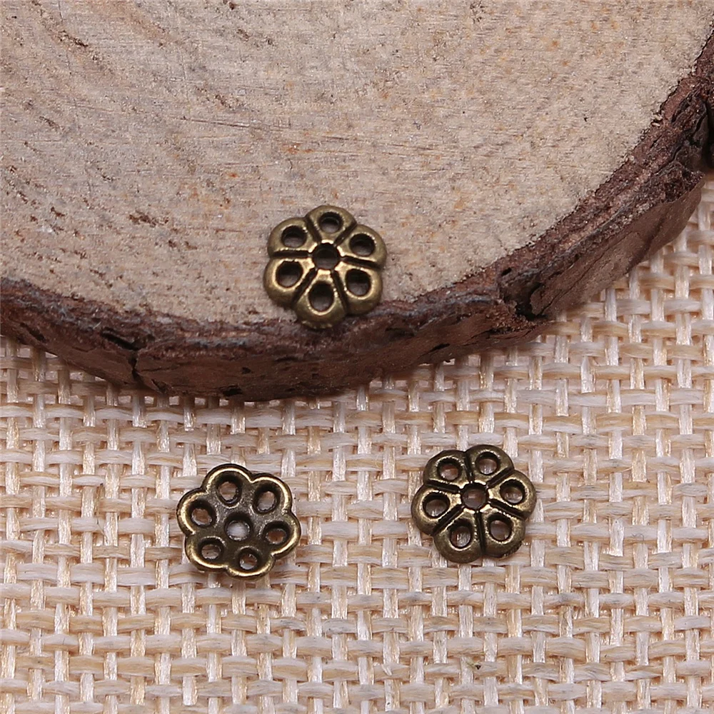 

100pcs Diy Earrings Jewelry Accessories 6x6mm Bead Caps Zinc Alloy Antique Bronze Color