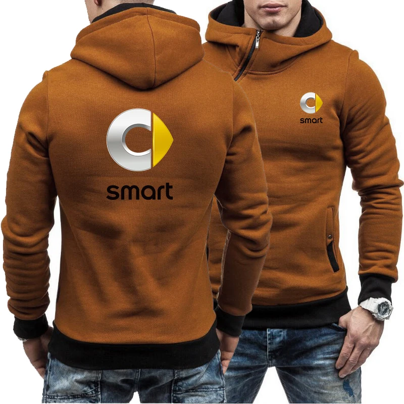 

Spring and autumn SMART car LOGO men's diagonal zipper fleece hooded sweater personality trend casual pullover men