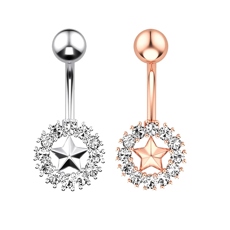 

1pc Star Belly Button Ring 316L Surgical Steel Navel Piercing CZ Crystal Ombligo Bar Barbell for Woman Sexy Body Jewelry 14G