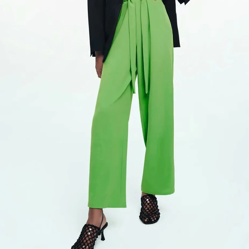 

Брюки женские свободные с широкими штанинами, повседневные длинные модные уличные штаны с поясом на резинке, со шнуровкой, лето 2021