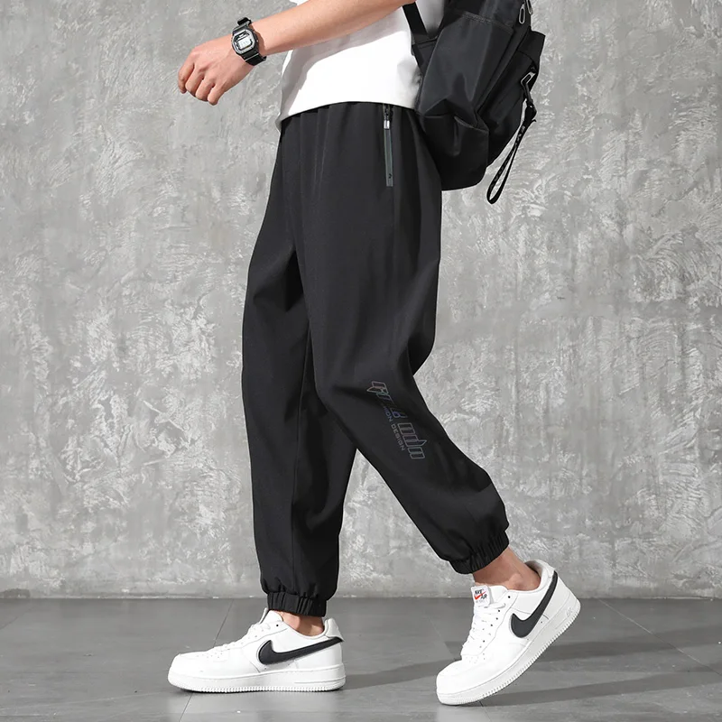 Летние быстросохнущие мешковатые тренировочные брюки, мужская спортивная одежда, черные брюки для бега, мужские тренировочные брюки на молнии с карманами