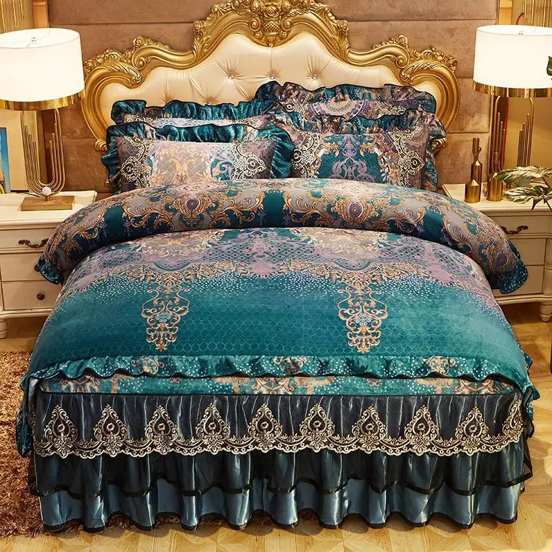 

46Warm Velvet Fleece Duvet Cover set Bedskirt Pillowcase Single Product Ultra Soft Luxury Floral Bedding set Comforter Cover set