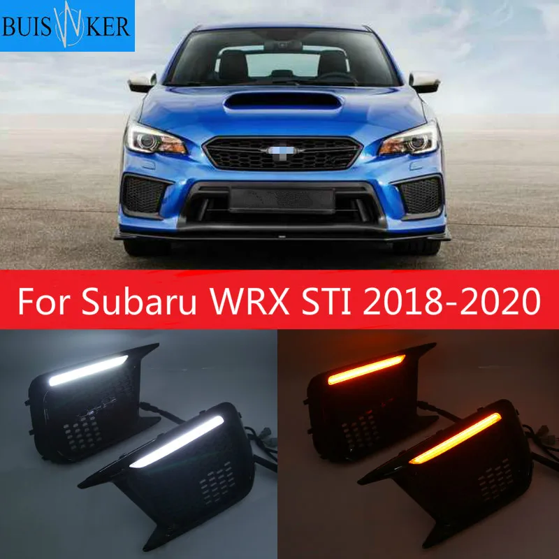

For Subaru WRX STI 2018-2020 White LED DRL Daytime Running Light Amber Dynamic Sequential Turn Signal Bezels Fog Lamp