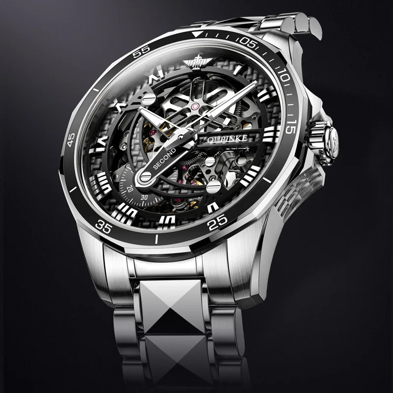 

Luxury Men's Mechanical Wristwatch Sapphire Automatic Watch Men Classic Skeleton Stianless steel Waterproof 3178