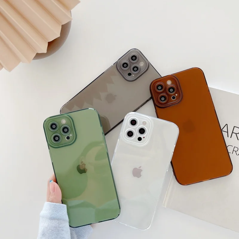 

Transparent Silicone Lens Protective Phone Case For iPhone 13 12 11 Pro Max X XR XS Max 7 8 Plus Clear Shockproof Soft TPU Cover