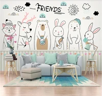 xue su large custom mural wallpaper nordic simple cartoon hand painted cute animal childrens house room background wall
