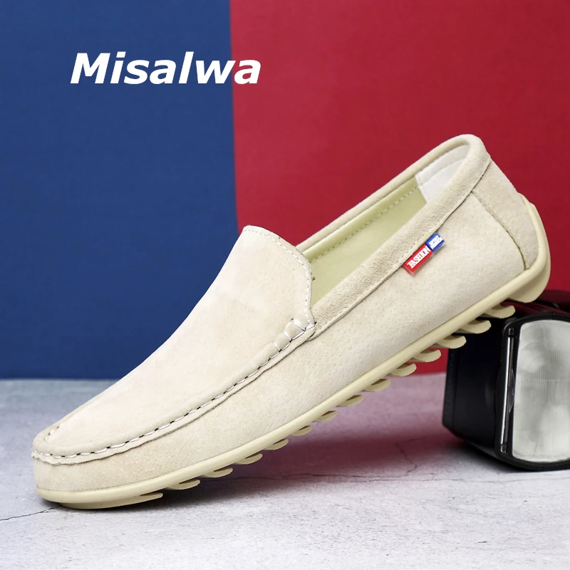 

Misalwa 37 45 Sand Khaki Men Loafers Suede Leather Men Casual Shoes Luxury Brand Soft Moccasins Hollow Summer Slip on Male Flats