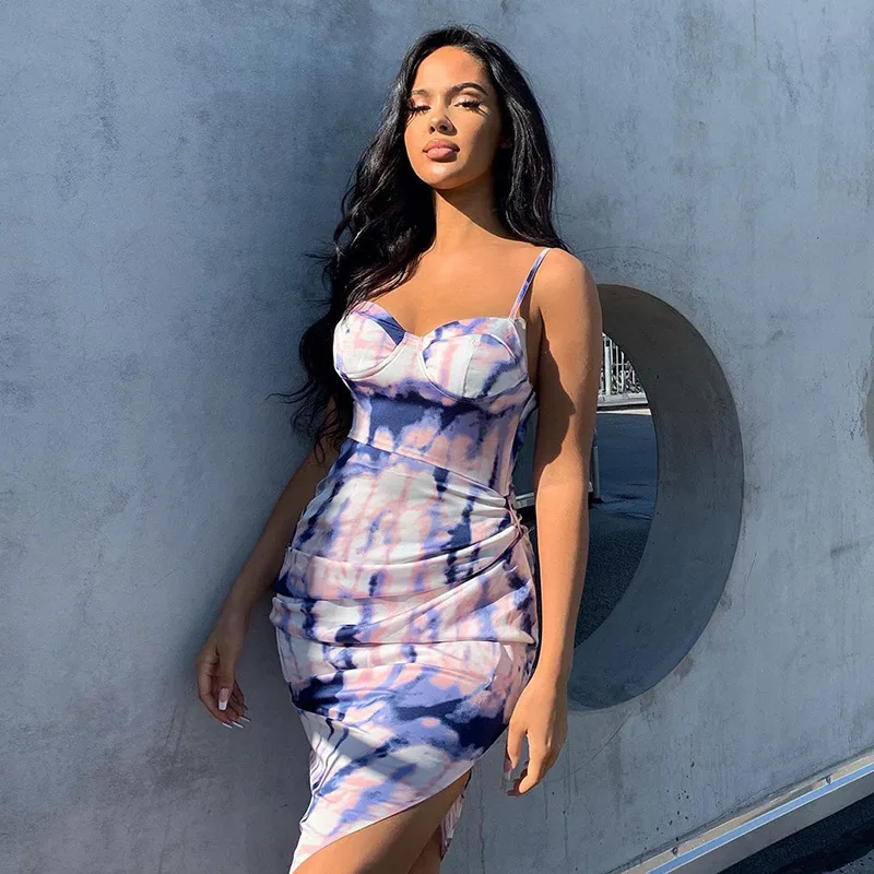 

Женское Экспресс-платье в европейском и американском стиле, новое летнее платье на бретельках с нагрудным принтом и асимметричным подолом, ...