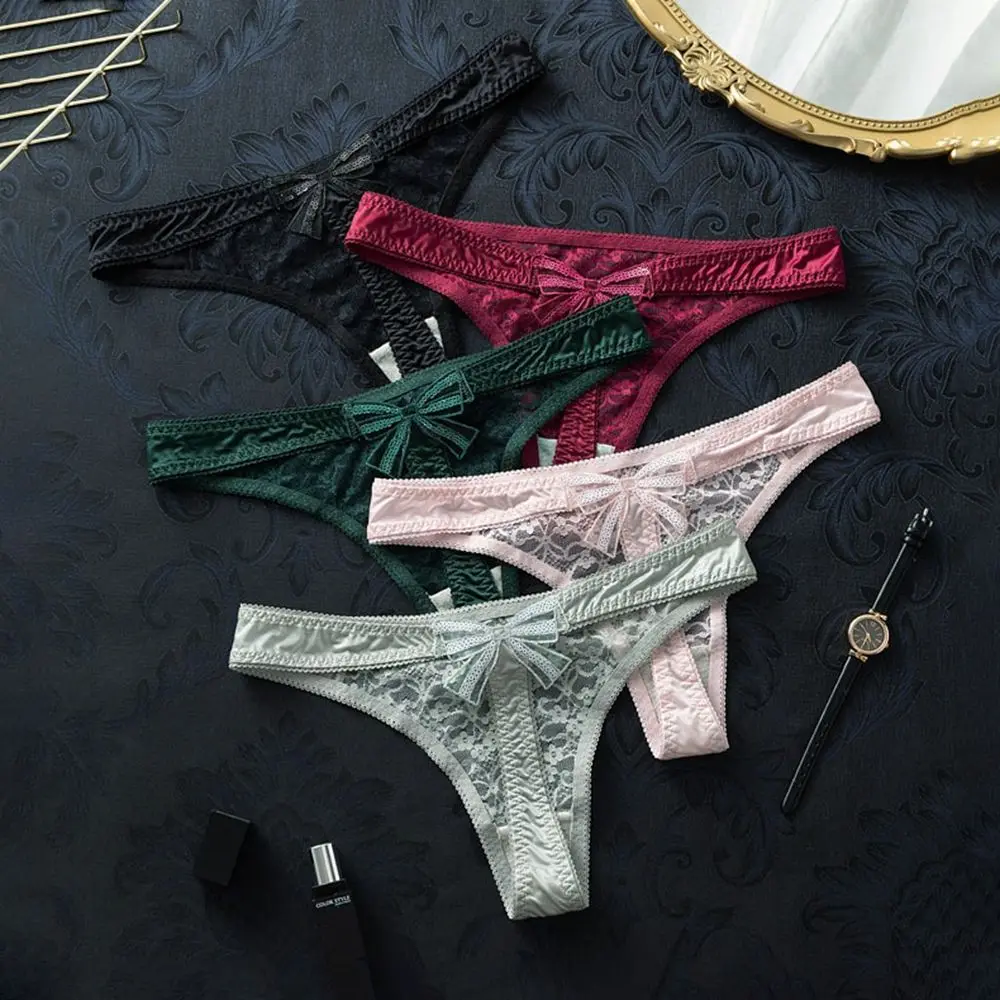 

Women Sexy Lace Bow Panties G-String Female Low Rise T-back Thongs Briefs Ladies Thin Hot Intimates Lingerie Underwear