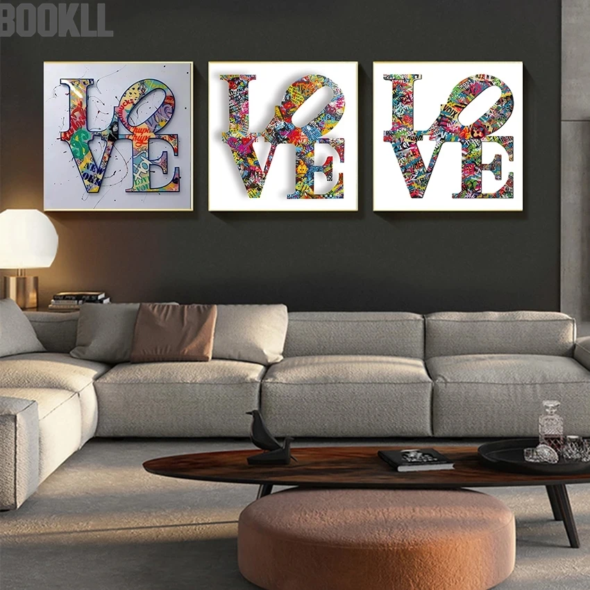 

Modern Abstract Graffiti LOVE Wordart Canvas Painting Watercolour Poster and Prints Wall Art Pictures for Living Room Decoration
