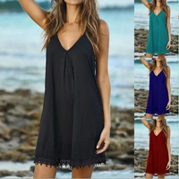 summer 2021 new fashion female dress soild color sexy chiffon halter section v neck spaghetti straps midi dress