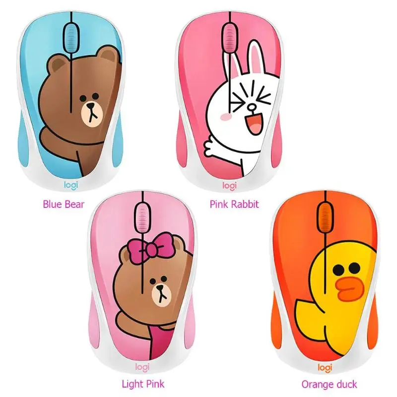 Беспроводная мышь logitech LINE FRIENDS, 2,4 ГГц, мини-цветная мультяшная usb-приемник, оптическая сенсорная игровая мышь для офиса, для ПК, ноутбука