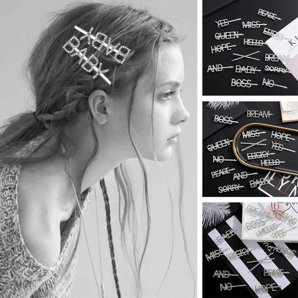 1 шт. блестящие заколки для волос с золотыми и серебряными буквами хрустальные