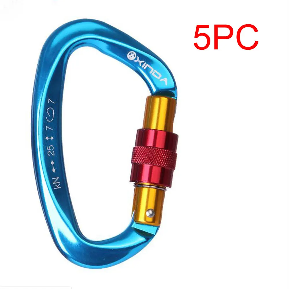 Blue 5PC 5 шт. 25KN CE D образный скалолазание карабин Винт ворота Пряжка для Arborist альпинизма спелеолога спасательные дерево хирург - Цвет: Blue 5PC