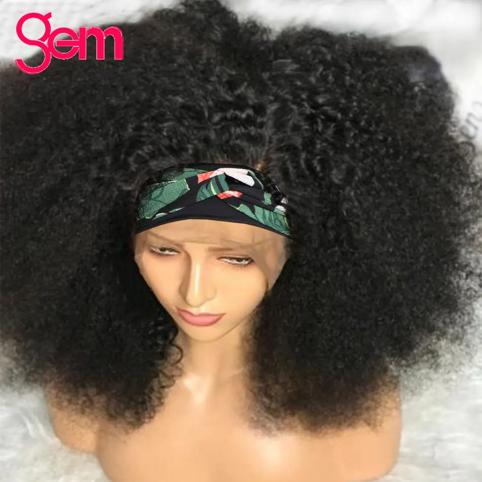 Парик с головной повязкой человеческих волос афро кудрявый вьющиеся парики GEM 150