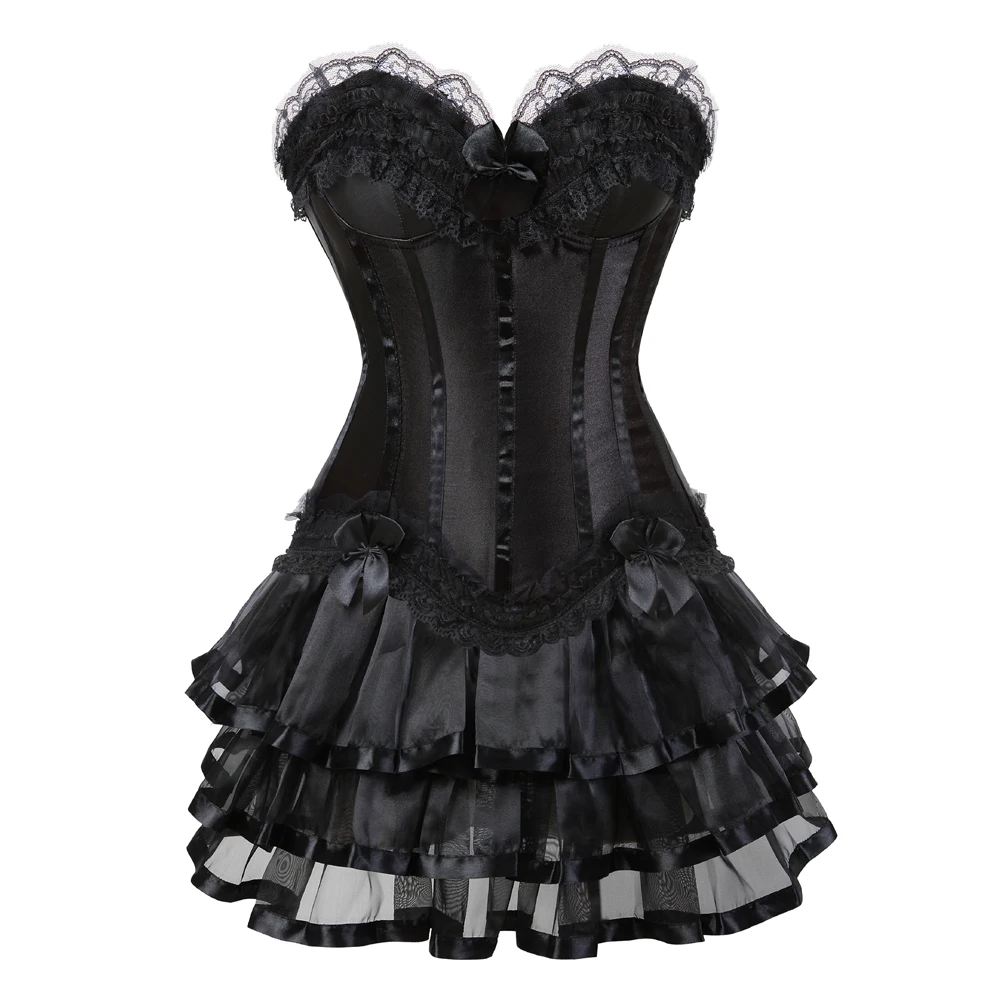 

Corset Dress Bustier with Skirt Set Tutu Mesh Corselet Gothic Lace Plus Size Vintage Corsets Black Korsett Halloween Costumes