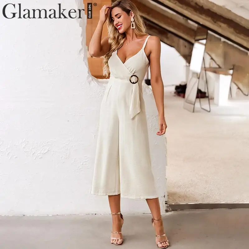 Женский комбинезон на пуговицах Glamaker хлопковые и льняные вечерние комбинезоны