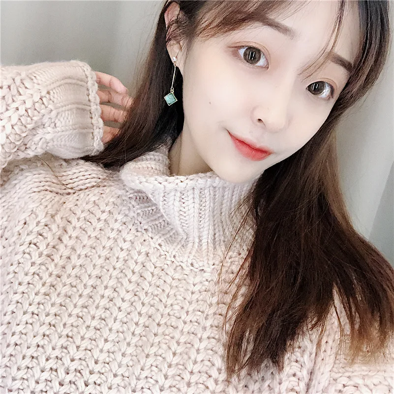 Классические милые маленькие квадратные серьги капельки с рисунком корейские