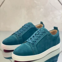 low cut red bottom peacock blue suede genuine leather shoes for men spikes casual flats loafers white sole no rivets sneakers
