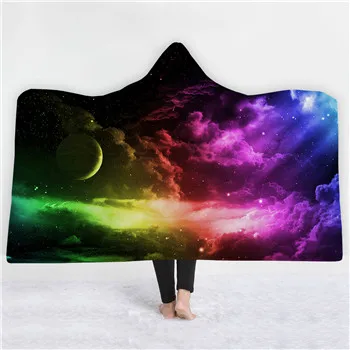 Белый Dreamlike звездное небо Вселенная с принтом богемное одеяло с капюшоном для взрослых Мандала шерпа флисовое женское одеяло из микрофибры - Цвет: Белый