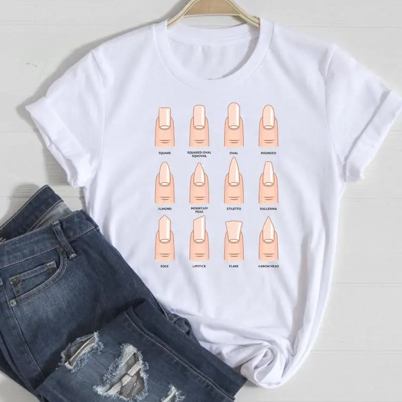 

T-shirts Tee Fashion Women Summer Ladies Tshirt Top Lady Print Nail Art Make Up Female Clothes Short Sleeve Graphic T-Shirt