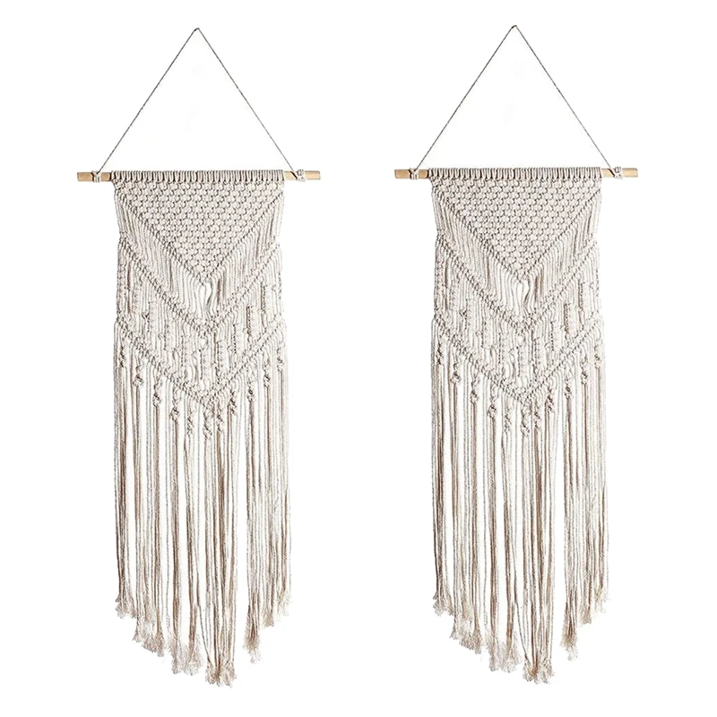 

2 Pcs Macrame Wall Hanging Handmade Woven Tapestry Bohemian Wall Decor for Bedroom Living Room Decoration,15.7x43.3Inch