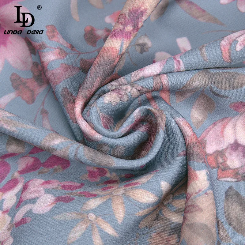 

LD LINDA DELLA Fashion Runway Summer Short Dress Women Long sleeve Lace Mesh Patchwork Flower Print 2021 Lady Vintage Mini Dress