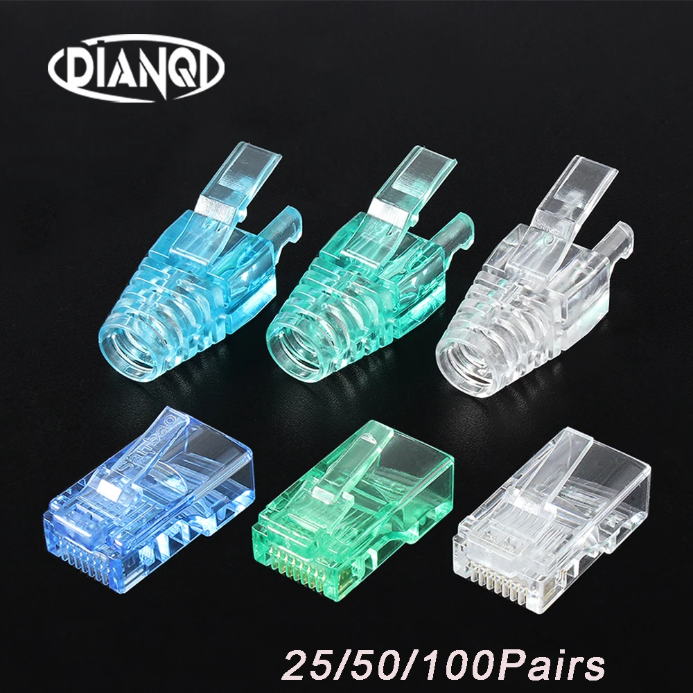25/50/100 пар RJ 45 CAT5e адаптер Кепки Ethernet сетевой кабель Разъем Вилки RJ45 с кошачьим 5