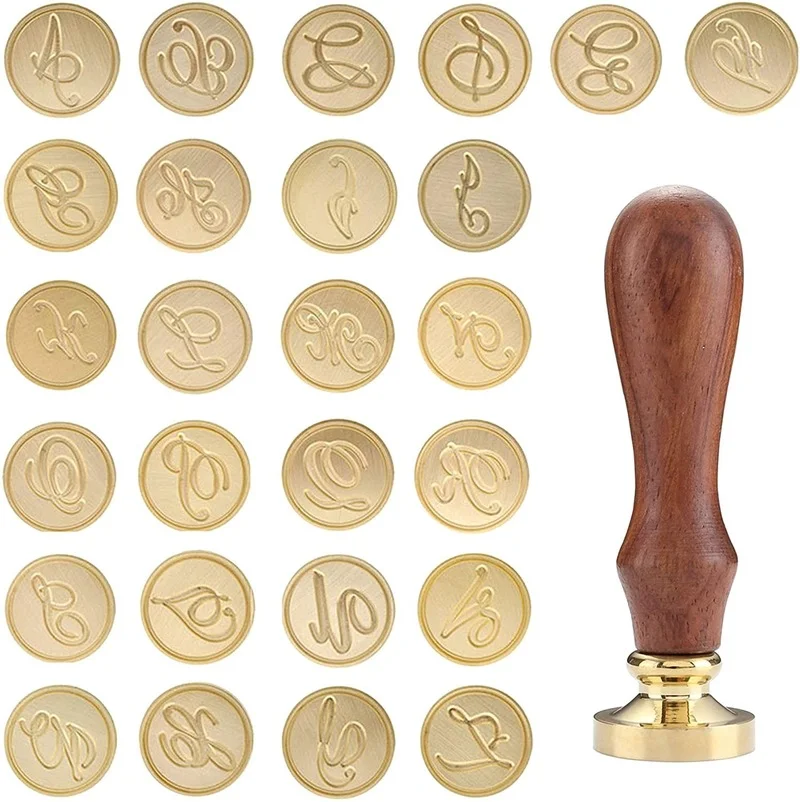 

Латунные 26 букв, искусственная печать, штамп, винтажный алфавит, инициалы, искусственная печать с деревянной ручкой для творчества, приглаш...
