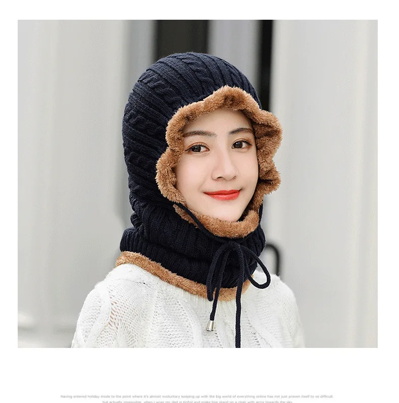 

Multi-function women knitted winter hat scarf set solid color twist pattern winter hat fashoin outdoor warm beanie