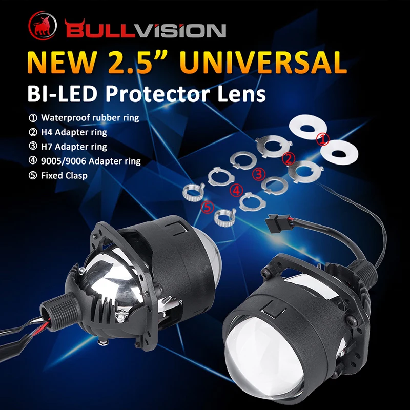 

Светодиодные лампы Bullvision 2,5 дюйма Bi, линзы для проектора лм, линзы «ангельские глазки» в фаре H4 H7 H11 HB3 HB4, адаптер «дьявольские глазки», кожухи