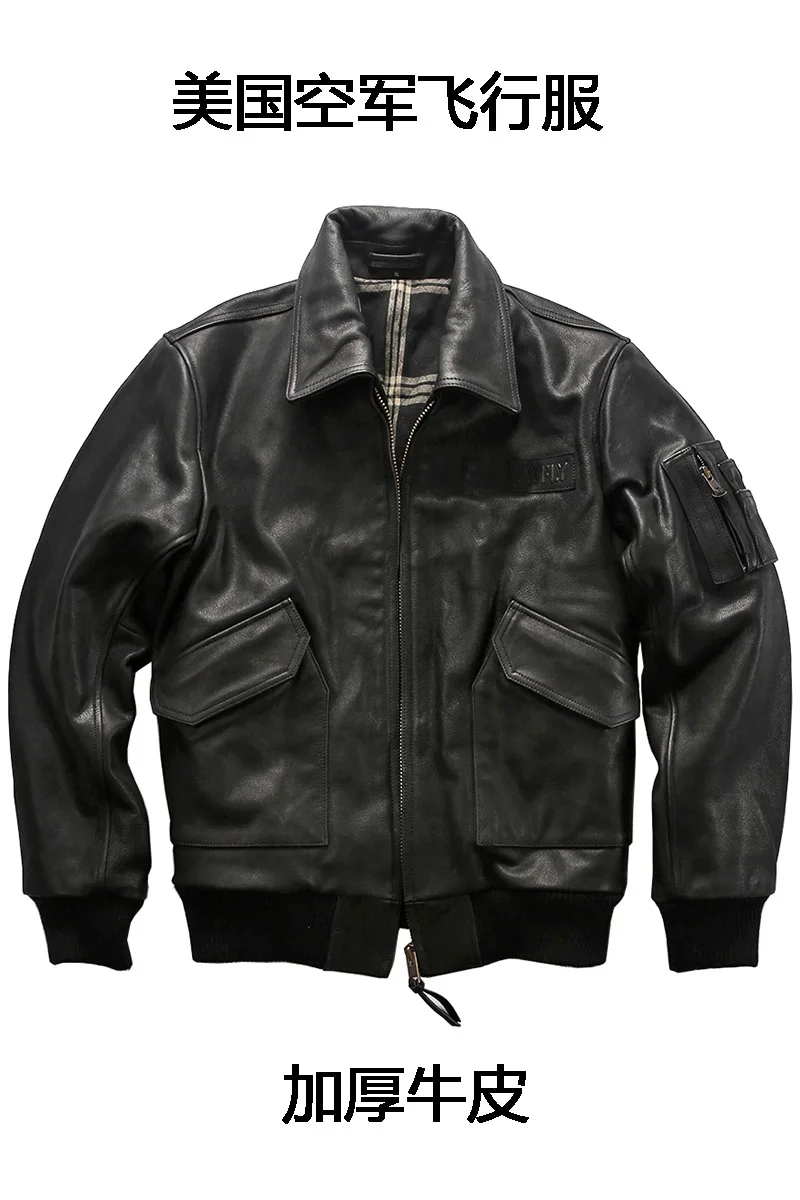 

Men's Amerian militaly flight winter thick cow bomber men cotton liner genuine leather jacket coat male