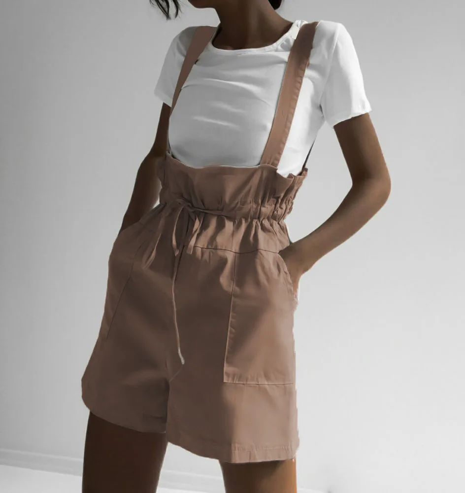 Женский Повседневный Комбинезон сплошной цвет высокая талия ремни карман ремень