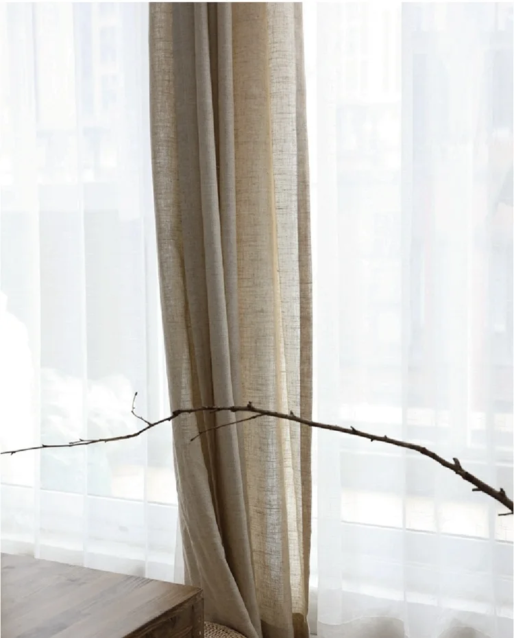 moderno cortina de linho para sala de estar quarto cor pura algodão linho cortinas tule tecidos personalizado gaze ramie fio