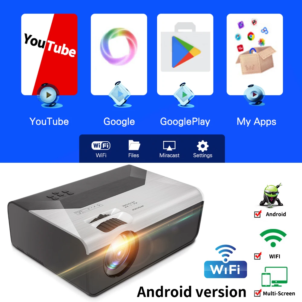 Видеопроектор UNIC G08 480/720P Full HD Android Wi-Fi поддержка AC3 150 дюймов светодиодный