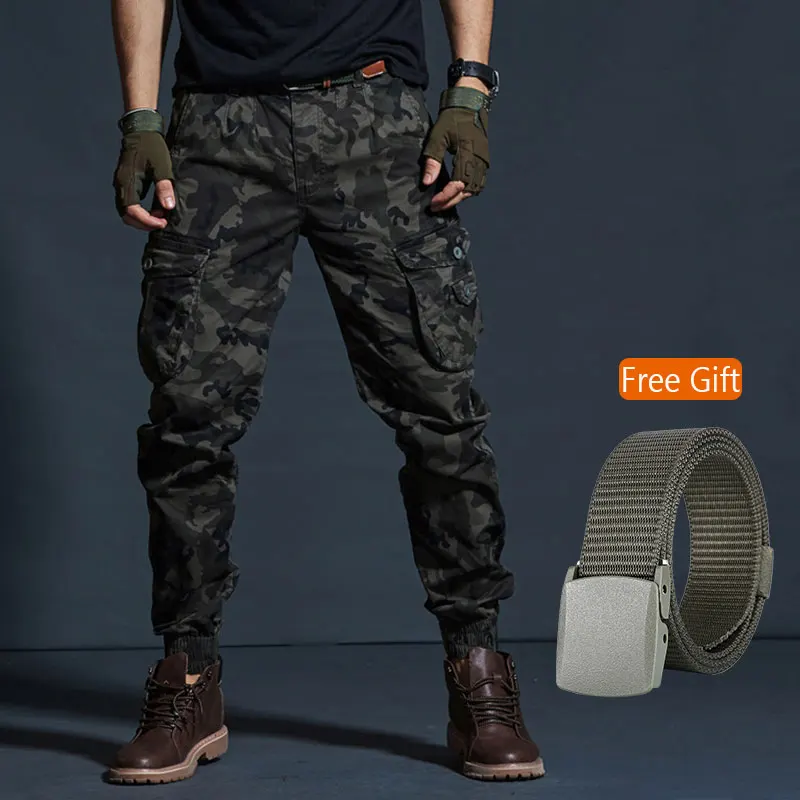 Black Camo AKSR мужские хип хоп уличные хлопковые брюки карго большого размера гибкие тактические шаровары военные брюки джоггеры спортивные брюки - Цвет: Black Camo
