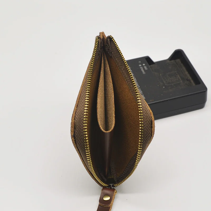 Винтажные кожаные кошельки ручной работы мужской короткий кошелек на молнии