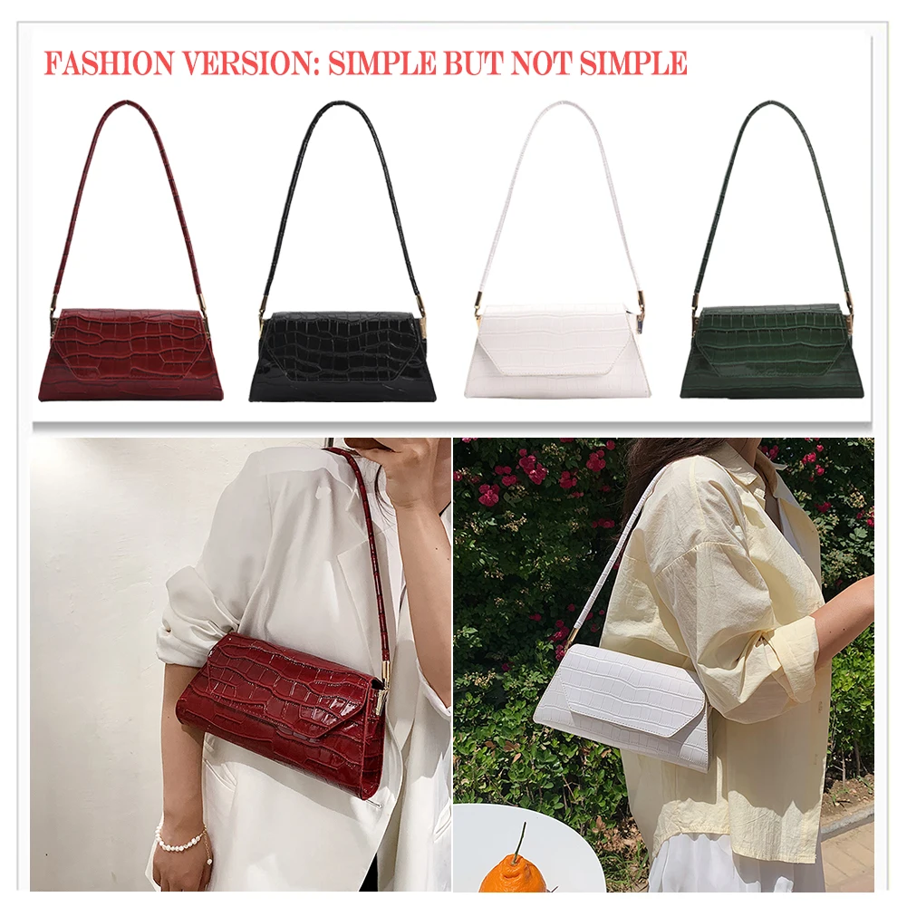 

Women Casual Alligator Pattern Women Handbag PU Leather Vintage Underarm Shoulder Bags Solid Female Daily Flap Handbags