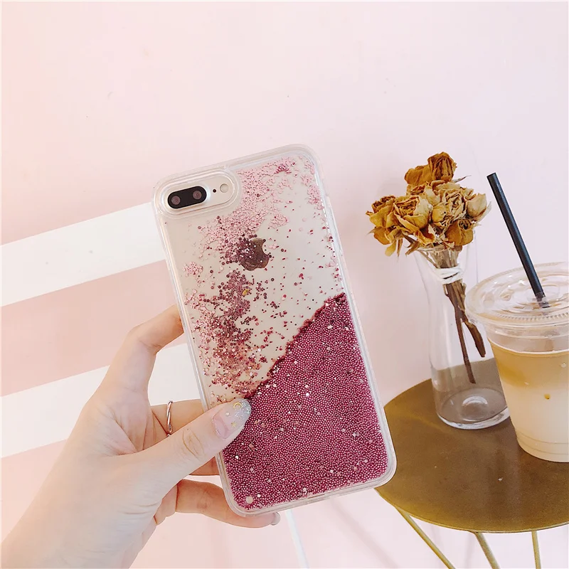 

Round beads quicksand phone case for iphone 11 pro max 8 7 Plus dynamic liquid back cover for iphone 11pro xr x xs women shell