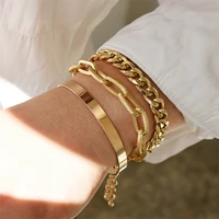 punk multilayer bracelet sets for women gold tassel hand thick chain hip hop gift accessories vintage exaggerate bangle jewelry